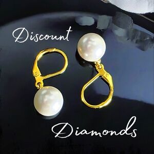 South Sea Shell Pearl White 10 mm 14K Gold Plated Dangle Earrings